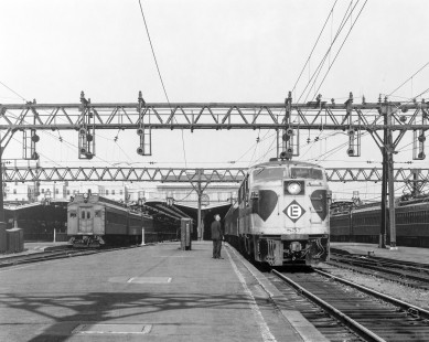 Erie Lackawanna Railroad locomotive no. 857 with passenger train no. 1169 at Hoboken Terminal in Hoboken, New Jersey, on June 10, 1965. Photograph by Victor Hand. Hand-EL-30-045.JPG