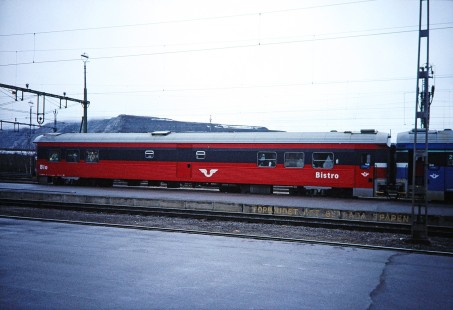 Swedish State Railways passenger car at Kiruna, Norrbotten, Sweden, to Narvik, on June 1, 1996. Photograph by Fred M. Springer, © 2014, Center for Railroad Photography and Art. Springer-So.Africa-NOR-SWE-16-23