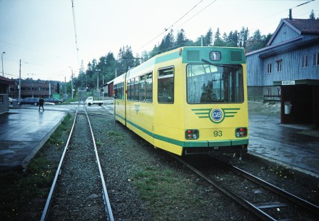 Gråkallen Line tram (no. 93) in Trondheim, Sør-Trøndelag, Norway, on June 4, 1996-06-04. Photograph by Fred M. Springer, © 2014, Center for Railroad Photography and Art.  Springer-So.Africa-NOR-SWE-22-09
