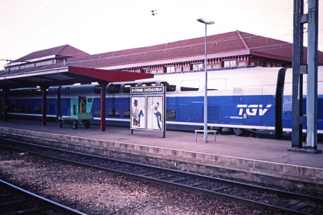France's intercity rail TGV at Saint-Étienne Chateaucreux station in Saint-Étienne, France, on March 7, 1999. Photograph by Fred M. Springer, © 2014, Center for Railroad Photography and Art. Springer-FRA-SD&AE-C&TS(1)-07-27