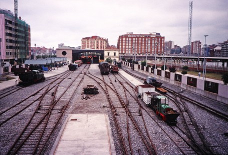 Passenger train yard with tracks of two different gauges at Gijon in Gijon, Asturias, Spain, on July 10, 2001. Photograph by Fred M. Springer, © 2014, Center for Railroad Photography and Art. Springer-Spain-BNSF-10-26