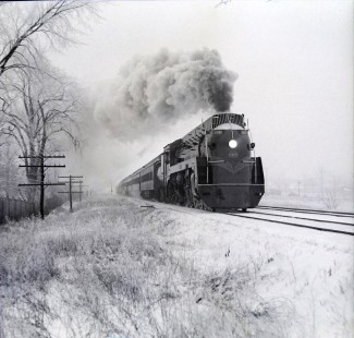Grand Trunk Western Railroad 4-8-4 steam locomotive #6408 in an unidentified Michigan location, circa 1950. Photograph by Robert A. Hadley. © 2016, Center for Railroad Photography and Art