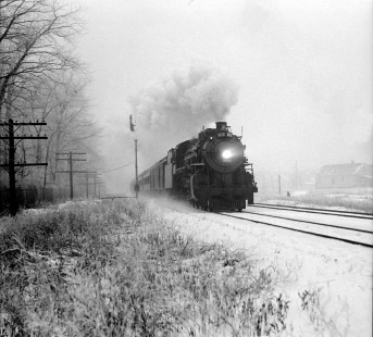 Grand Trunk Western Railroad steam locomotive #5630 in an unidentified Michigan location, circa 1950. Photograph by Robert A. Hadley. © 2016, Center for Railroad Photography and Art