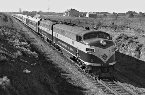 Atlanta-bound West Point Route <i>Crescent</i> passenger train gets up to speed a few miles east of Auburn, Alabama, in October 1952. Photograph by J. Parker Lamb, © 2016, Center for Railroad Photography and Art. Lamb-02-020-02