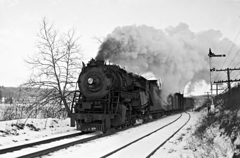 Lehigh and Hudson River Railway 2-8-0 locomotive no. 91 steams through Andover Junction, New Jersey, with a Maybrook-Port Morris freight train in 1939. Photograph by Donald W. Furler, Furler-24-102-02, © 2017, Center for Railroad Photography and Art