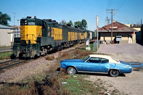 Southbound Chicago and North Western Railway freight train in Waseca, Minnesota, on October 2, 1977. Photograph by John F. Bjorklund, © 2015, Center for Railroad Photography and Art. Bjorklund-25-28-11