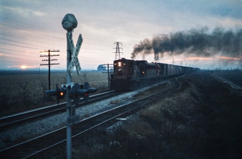 Westbound Canadian Pacific Railway freight train near Stoney Point, Ontario, on November 9, 1974. Photograph by John F. Bjorklund, © 2015, Center for Railroad Photography and Art. Bjorklund-36-25-06