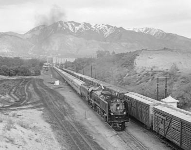 Union Pacific Railroad steam locomotive no. 8444 leads a centennial train in Ogden, Utah, on May 11, 1969. Photograph by Victor Hand. Hand-UP-64-166.JPG