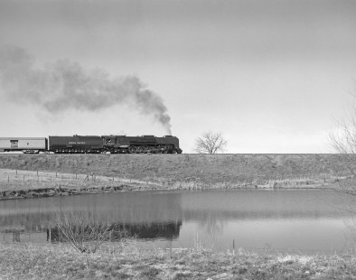 Union Pacific Railroad steam locomotive no. 8444 leads westbound excursion train in Quimby, Colorado, on March 28, 1971. Photograph by Victor Hand. Hand-UP-64-235.JPG