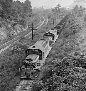 Tennessee Central Railway coal train passes Southern Railway main line at Harriman, Tennessee, in June 1965. Photograph by J. Parker Lamb, © 2016, Center for Railroad Photography and Art. Lamb-02-026-06