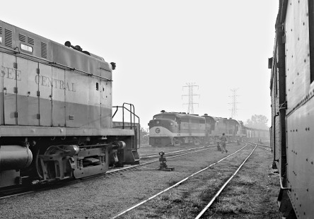 Tennessee Central Railway FA locomotive leads eastbound train out of Nashville, Tennessee, on foggy morning of June 1965. Photograph by J. Parker Lamb, © 2016, Center for Railroad Photography and Art. Lamb-02-023-08