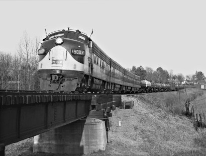 Birmingham, Alabama, to Memphis, Tennessee, freight train (green flags) departs Winfield, Alabama, in February 1955. Photograph by J. Parker Lamb, © 2016, Center for Railroad Photography and Art. Lamb-02-001-08
