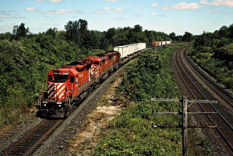 Westbound Canadian Pacific Railway freight train near Lobo, Ontario, on September 4, 2002. Photograph by John F. Bjorklund, © 2015, Center for Railroad Photography and Art. Bjorklund-40-04-19