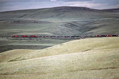 Westbound Canadian Pacific Railway freight train no. 979 near Pincher, Alberta, on July 11, 1983. Photograph by John F. Bjorklund, © 2015, Center for Railroad Photography and Art. Bjorklund-38-01-01
