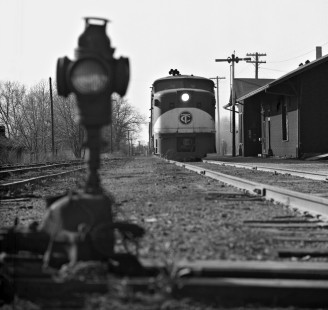 Eastbound Tennessee Central Railway train passes station in Monterey, Tennessee, April 1962. Photograph by J. Parker Lamb, © 2016, Center for Railroad Photography and Art. Lamb-02-026-01