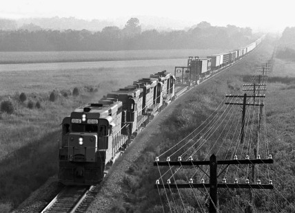Nashville-bound Louisville and Nashville Railroad freight train approaches Wartrace, Tennessee, at dawn in August 1963. Photograph by J. Parker Lamb, © 2016, Center for Railroad Photography and Art. Lamb-01-145-05