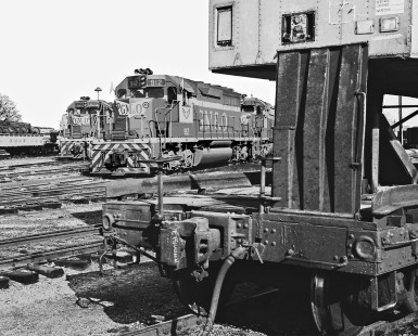 Two strings of SD40 locomotives on ready tracks in Meridian, Mississippi, in March 1968. Photograph by J. Parker Lamb, © 2016, Center for Railroad Photography and Art. Lamb-01-125-05