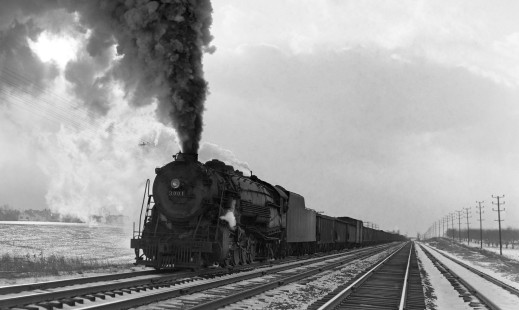 Reading Railroad 2-10-2 steam locomotive no. 3001 leads an eastbound freight train near Annville, Pennsylvania in 1941. Photography by Donald W. Furler.  Furler-24-113-04;  © 2017, Center for Railroad Photography and Art