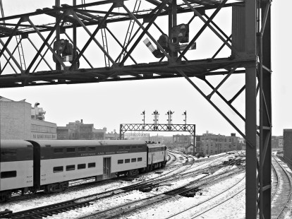 Chicago and North Western commuter train departing station in Chicago, Illinois, on March 9, 1960. Photograph by J. Parker Lamb, © 2015, Center for Railroad Photography and Art. Lamb-01-057-10