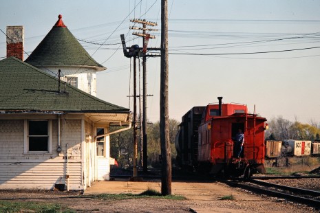 Southbound Ann Arbor Railroad freight train in Clare, Michigan, on May 3, 1981. Photograph by John F. Bjorklund, © 2015, Center for Railroad Photography and Art. Bjorklund-03-26-19