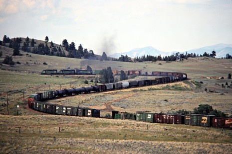 Westbound Burlington Northern Railroad freight train near Austin, Montana, on July 9, 1979. Photograph by John F. Bjorklund, © 2015, Center for Railroad Photography and Art. Bjorklund-10-22-21