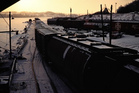 Westbound Ann Arbor Railroad <i>City of Milwaukee</i> car ferry in Elberta, Michigan, on March 1, 1980. Photograph by John F. Bjorklund, © 2015, Center for Railroad Photography and Art. Bjorklund-01-28-03