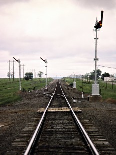 Santa Fe Railway semaphore signals in Model, Colorado, on May 21, 1987. Photograph by John F. Bjorklund, © 2015, Center for Railroad Photography and Art. Bjorklund-05-11-08
