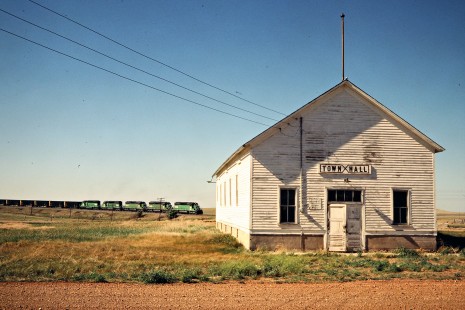 Eastbound Burlington Northern Railroad coal train in Fryburg, North Dakota, on July 11, 1980. Photograph by John F. Bjorklund, © 2015, Center for Railroad Photography and Art. Bjorklund-11-16-11