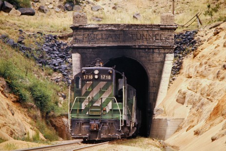 Eastbound Burlington Northern Railroad freight train exiting Mullan Tunnel near Blossburg, Montana, on July 20, 1973. Photograph by John F. Bjorklund, © 2015, Center for Railroad Photography and Art. Bjorklund-08-08-05