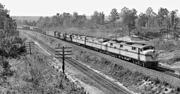 Northbound Seaboard Air Line Railroad freight train no. 280 leaves Raleigh, North Carolina, behind surplus E-units in April 1962. Photograph by J. Parker Lamb, © 2016, Center for Railroad Photography and Art. Lamb-01-074-02