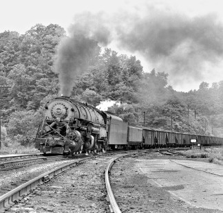 Eastbound Norfolk and Western Railway Y-6B steam locomotive no. 2183 arrives in Bluefield, West Virginia, with a coal train in May 1958. Photograph by J. Parker Lamb, © 2015, Center for Railroad Photography and Art. Lamb-01-051-01