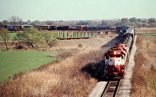 Southbound Burlington Northern Railroad freight train in Sherman, Texas, on November 28, 1980. Photograph by John F. Bjorklund, © 2015, Center for Railroad Photography and Art. Bjorklund-12-02-07