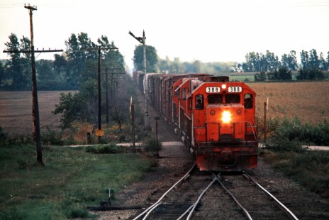 Northbound Ann Arbor Railroad freight train in Milan, Michigan, on September 14, 1974. The semaphore signal guards the crossing of Norfolk & Western's former Wabash line. Photograph by John F. Bjorklund, © 2015, Center for Railroad Photography and Art. Bjorklund-01-10-02