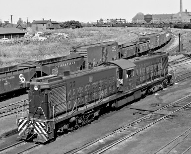 Pennsylvania Railroad was the only buyer of Lima-Hamilton two-engine, 2500 hp transfer diesel locomotive, seen at yard in Columbus, Ohio, in August 1955. © 2015, Center for Railroad Photography and Art. Lamb-01-014-061