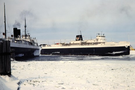 <i>Viking</i> car ferry in Elberta, Michigan, on March 2, 1980. Photograph by John F. Bjorklund, © 2015, Center for Railroad Photography and Art. Bjorklund-02-04-09