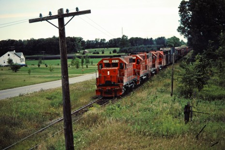 Southbound Ann Arbor Railroad freight train in Cohoctah, Michigan, on August 28, 1982. Photograph by John F. Bjorklund, © 2015, Center for Railroad Photography and Art. Bjorklund-03-29-02