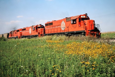 Southbound Ann Arbor Railroad freight train in Milan, Michigan, on August 14, 1982. Photograph by John F. Bjorklund, © 2015, Center for Railroad Photography and Art. Bjorklund-03-29-03