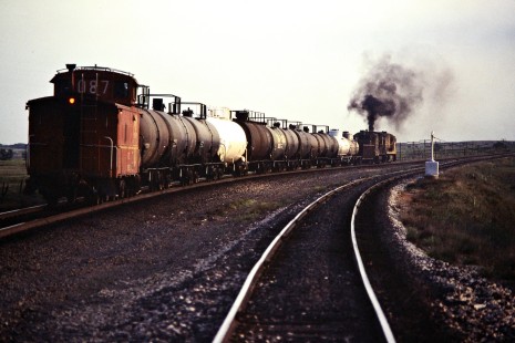 Santa Fe Railway freight train in Arand, Oklahoma, on May 12, 1985. Photograph by John F. Bjorklund, © 2015, Center for Railroad Photography and Art. Bjorklund-04-27-20