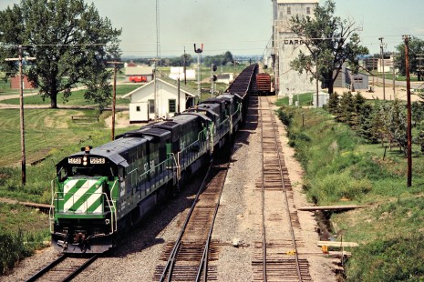 Eastbound Burlington Northern Railroad coal train in Buffalo, North Dakota, on July 4, 1980. Photograph by John F. Bjorklund, © 2015, Center for Railroad Photography and Art. Bjorklund-10-28-03