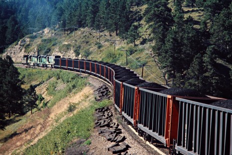 Burlington Northern Railroad coal train near Crawford, Nebraska, on August 26, 1978. Photograph by John F. Bjorklund, © 2015, Center for Railroad Photography and Art. Bjorklund-10-14-12