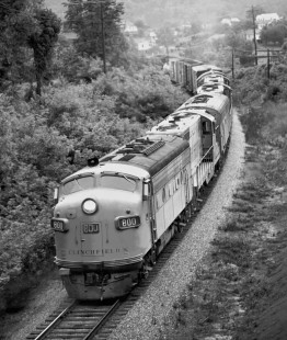 Northbound Clinchfield Railroad train passes Johnson City, Tennessee, en route to Elkhorn City, Kentucky, in August 1965. Photograph by J. Parker Lamb, © 2016, Center for Railroad Photography and Art. Lamb-01-089-03