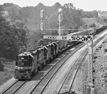 Northbound Southern Railway freight train leaves Lynchburg, Virginia, in May 1965. Photograph by J. Parker Lamb, © 2016, Center for Railroad Photography and Art. Lamb-01-084-02