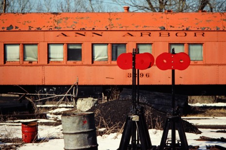 Ann Arbor Railroad shops in Owosso, Michigan, on April 10, 1982. Photograph by John F. Bjorklund, © 2015, Center for Railroad Photography and Art. Bjorklund-02-20-03