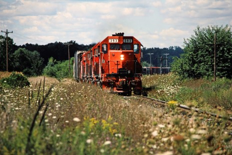 Southbound Ann Arbor Railroad freight train in Whitmore Lake, Michigan, on August 28, 1982. Photograph by John F. Bjorklund, © 2015, Center for Railroad Photography and Art. Bjorklund-02-30-04