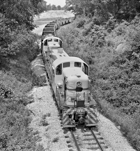 Alcos lead Peabody Short Line empties from East St. Louis to River King mine at Illinois in June 1959. Photograph by J. Parker Lamb, © 2015, Center for Railroad Photography and Art. Lamb-01-063-01