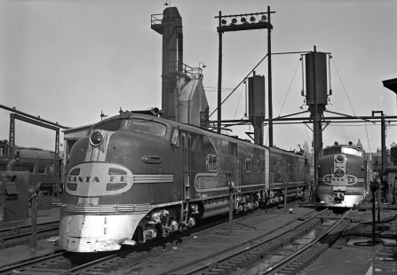 Santa Fe passenger diesels—E6s nos. 15 and 15A, and FT no. 160–at Chicago's 18th Street yards on September 2, 1946. Photograph by Wallace W. Abbey, © 2015, Center for Railroad Photography and Art. Abbey-02-064-04