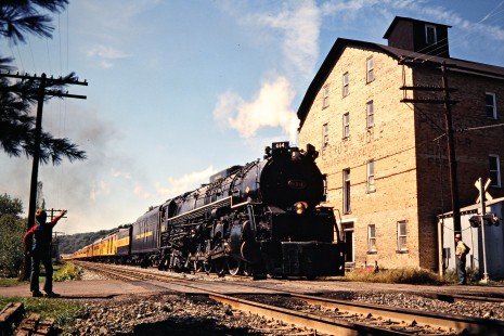 Eastbound Chessie Safety Express with 4-8-4 steam locomotive no. 614 on the Baltimore and Ohio Railroad in Rockwood, Pennsylvania, on September 27, 1980. Photograph by John F. Bjorklund, © 2015, Center for Railroad Photography and Art. Bjorklund-17-27-06
