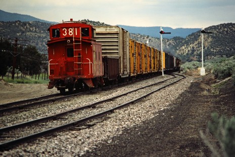 Eastbound Santa Fe Railway freight train in Lamy, New Mexico, on May 16, 1985. Photograph by John F. Bjorklund, © 2015, Center for Railroad Photography and Art. Bjorklund-05-03-19