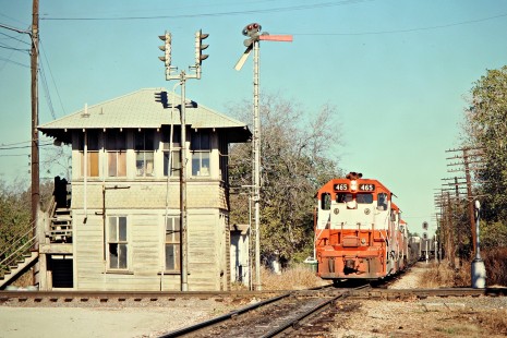 Southbound Burlington Northern Railroad freight train in Sherman, Texas, on November 28, 1980. Photograph by John F. Bjorklund, © 2015, Center for Railroad Photography and Art. Bjorklund-12-02-11
