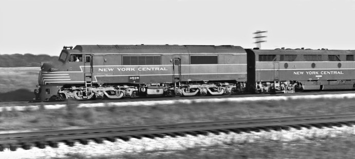 Northbound New York Central Railroad Baldwin unit (Model DR-6-4-15) diesel locomotive no. 3506 leaves Fairborn, Ohio, with passenger train in July 1956. Photograph by J. Parker Lamb, © 2015, Center for Railroad Photography and Art, Lamb-01-021-05